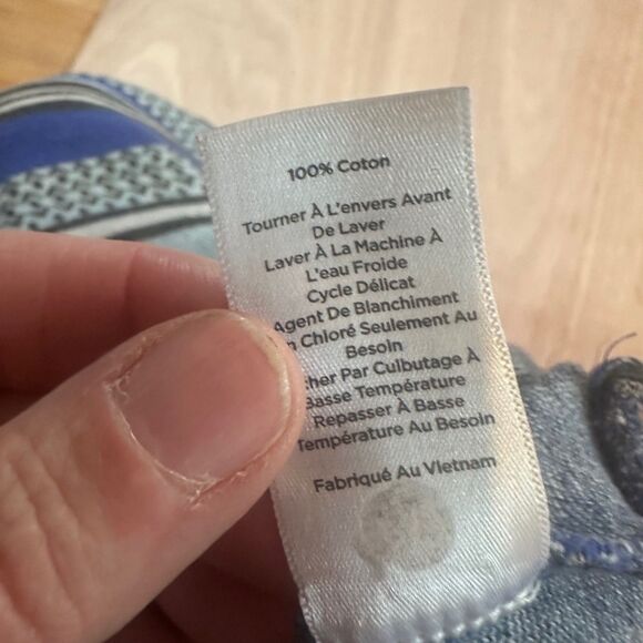 T by Talbots Women’s XL Blue Striped Cotton Top 3/4 Sleeve Button Detail - Picture 5 of 6